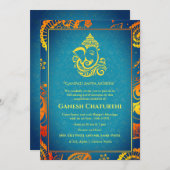 Invitation Ganesh Chaturthi Puja Roya Eléments dorés (Devant / Derrière)