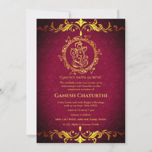 Invitation Ganesh Chaturthi Puja Roya Eléments dorés
