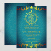 Invitation Ganesh Chaturthi Puja Roya Eléments dorés (Devant / Derrière)