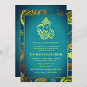 Invitation Ganesh Chaturthi Puja Roya Eléments dorés (Devant / Derrière)