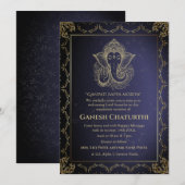 Invitation Ganesh Chaturthi Puja Roya Eléments dorés (Devant / Derrière)