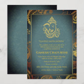 Invitation Ganesh Chaturthi Puja Roya Eléments dorés (Devant / Derrière)