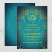 Invitation Ganesh Chaturthi Puja Roya Eléments dorés (Devant / Derrière)