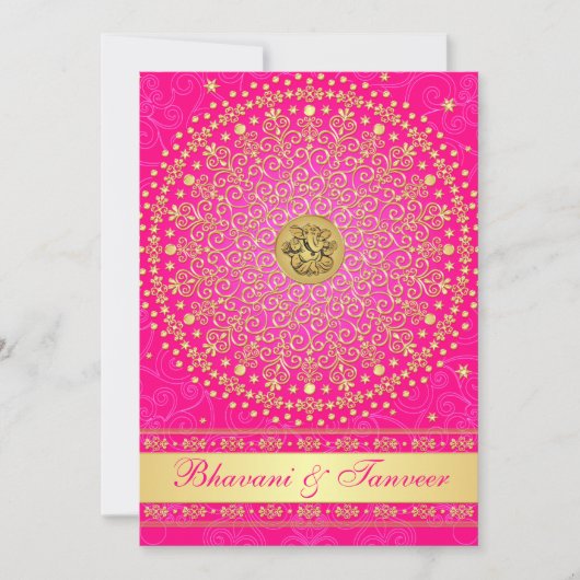 Invitation Ganesh hindou rose, manuscrits d'or inviter 2 (Devant)