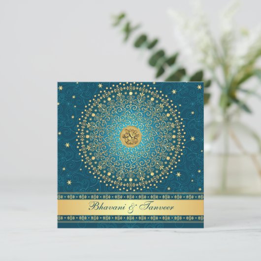 Invitation Ganesh indou Teal, or met en rouleau l'invitation (Debout devant)