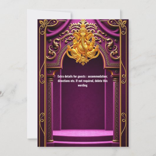 Invitation Ganesh or violet temple indien arche hindi hindou (Dos)