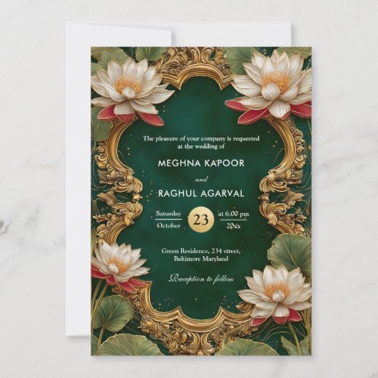 Invitation Ganesha d'or classique/Mariage Lotus indien (Dos)
