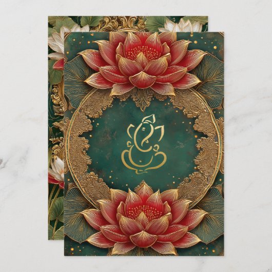 Invitation Ganesha d'or classique/Mariage Lotus indien (Devant / Derrière)