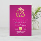 Invitation Ganesha d'or Faux Classic/Mariage rose indien (Debout devant)