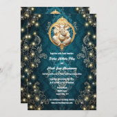 Invitation Ganesha éléphant bleu or Hindi mariage hindou (Devant / Derrière)