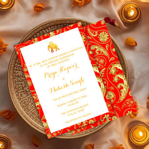 Invitation Ganesha éléphant de mariage indien rouge et or