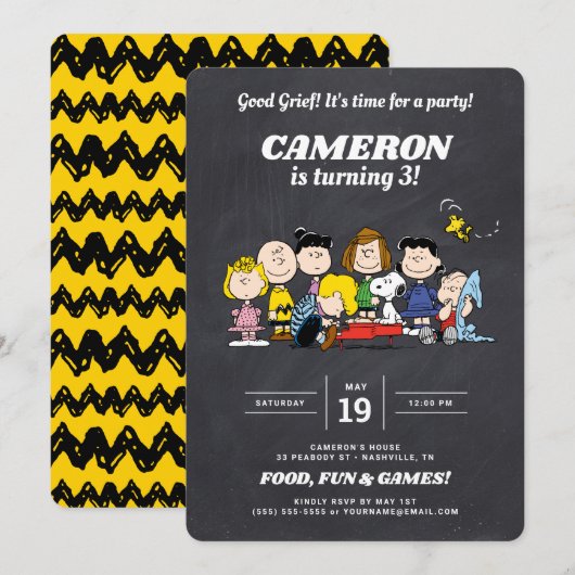 Invitation Gang des cacahuètes | Chalkboard Anniversaire (Devant / Derrière)