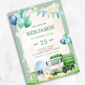 Invitation Garbage Truck 4e anniversaire fête Sage Green