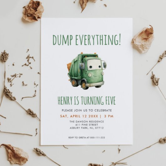 Invitation Garbage Truck Birthday