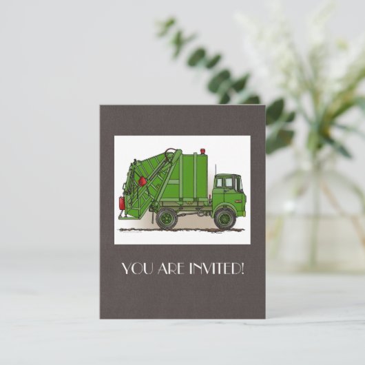 Invitation Garbage Truck Green (Debout devant)
