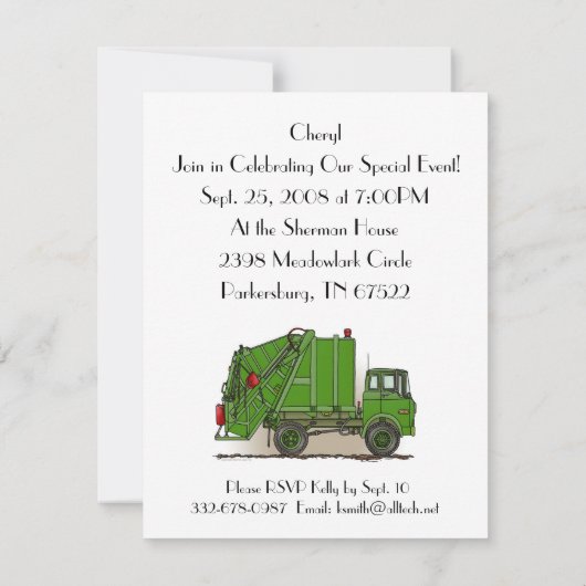 Invitation Garbage Truck Green (Dos)