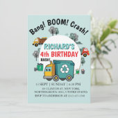Invitation Garbage Truck Themed Kids Trash Party Birthday (Debout devant)