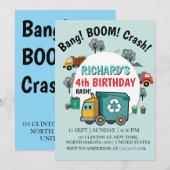 Invitation Garbage Truck Themed Kids Trash Party Birthday (Devant / Derrière)