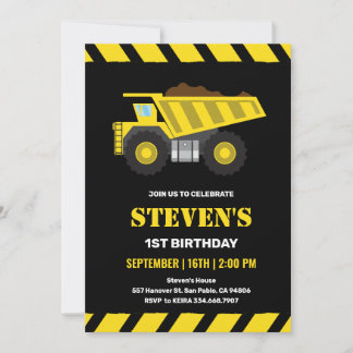 Invitation Garçon 1er Anniversaire Camion de Chantier