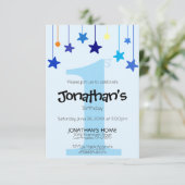 Invitation Garçon 1er anniversaire Cool Light Blue Stars (Debout devant)