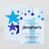Invitation Garçon 1er anniversaire Cool Light Blue Stars (Devant / Derrière)