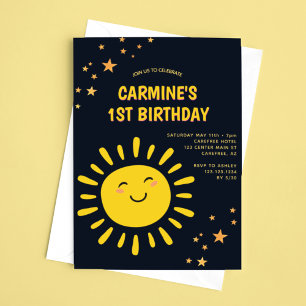 Invitation Garçon 1er Anniversaire Soleil et Étoiles