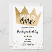 Invitation Garçon 1er anniversaire WILD ONE Gold Foil Crown C (Devant)
