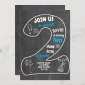 Invitation Garçon 2e anniversaire Chalkboard Numéro Bleu (Devant / Derrière)
