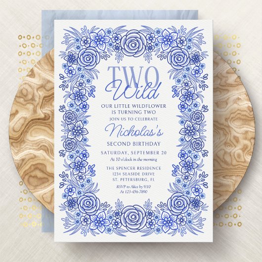 Invitation Garçon 2e anniversaire Deux fleurs sauvages