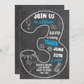 Invitation Garçon 3e anniversaire Chalkboard Numéro Bleu (Devant / Derrière)