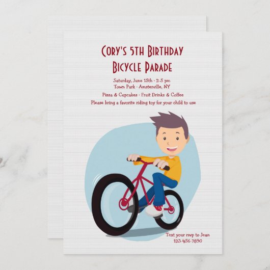 Invitation Garçon à l'invitation de vélo (Devant / Derrière)