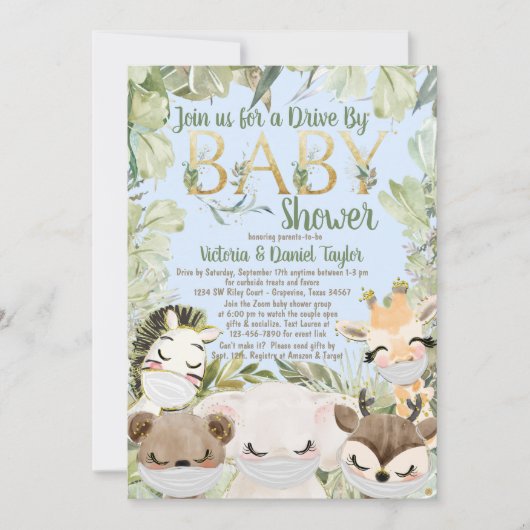 Invitation Garçon Animaux Couverts Avec Masques Baby shower D (Devant)