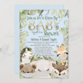 Invitation Garçon Animaux Couverts Avec Masques Baby shower D (Devant / Derrière)