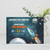 Invitation Garçon Anniversaire Aventure spatiale de fusée (Debout devant)