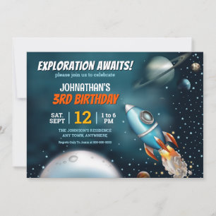 Invitation Garçon Anniversaire Aventure spatiale en fusée