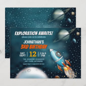 Invitation Garçon Anniversaire Aventure spatiale en fusée (Devant / Derrière)