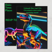 Invitation Garçon Anniversaire Dinosaure Néon (Devant / Derrière)