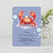 Invitation Garçon anniversaire joli crabe rouge 1 an (Debout devant)