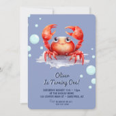 Invitation Garçon anniversaire joli crabe rouge 1 an (Devant)