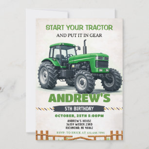 Invitation Garçon Anniversaire Tracteur Vert Ferme Personnel