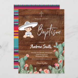 Invitation Garçon argenté mexicain rustique de baptême de