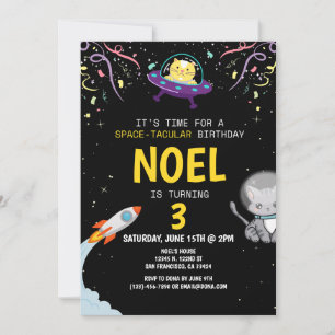 Invitation Garçon Astronaute Chat Noir Anniversaire Enfants