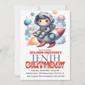 Invitation Garçon astronaute de fusée, 10e anniversaire (Devant)