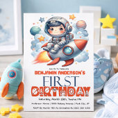 Invitation Garçon astronaute de fusée, 1er anniversaire