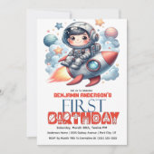 Invitation Garçon astronaute de fusée, 1er anniversaire (Devant)