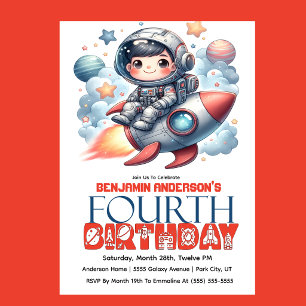 Invitation Garçon astronaute de fusée 4ème anniversaire