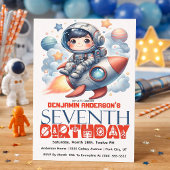 Invitation Garçon astronaute de fusée, 7e anniversaire
