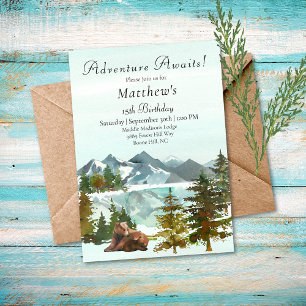 Invitation Garçon Aventure de Forêt Fête d'Anniversaire Ours