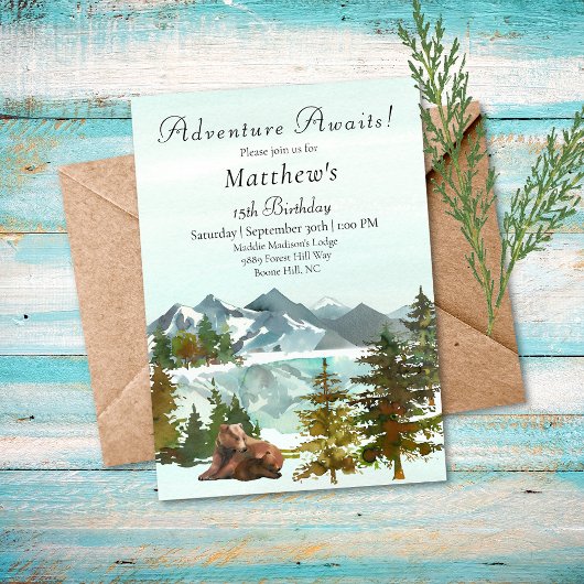Invitation Garçon Aventure de Forêt Fête d'Anniversaire Ours