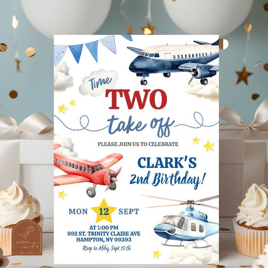 Invitation Garçon avion 2e anniversaire